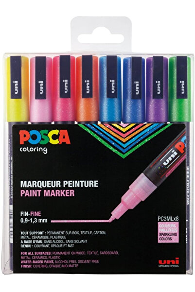 POSCA PC3M Fine Tip Pen Sparkling Colors 8 pc