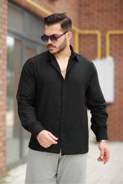urban wear URBAN ERKEK SİYAH Düz Uzun Kollu Regular Fit Gömlek - 2526