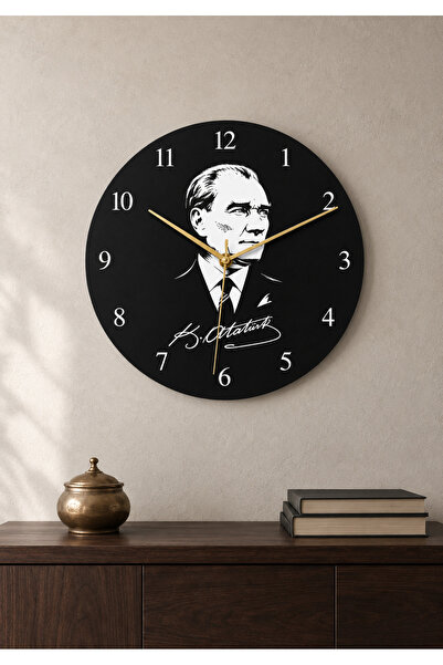 AA Shop Atatürk Temalı Baskılı Dekoratif Baskılı Ahşap Duvar Saati Sessiz Aka...