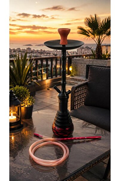 Hd Marketim Nargile 70 cm Siyah Kırmızı Büyük Boy Nargile Takımı Cam Şişe Uzu...