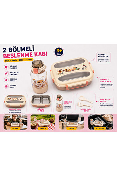 MUZEKO MZK2081 Suluklu 2 Bölmeli Paslanmaz Çelik Yemek Kabı Sızdırmaz Kapaklı...