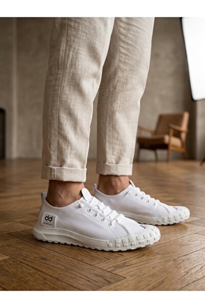 pabucmarketi White Textile Rubber Laced Men's Sneaker