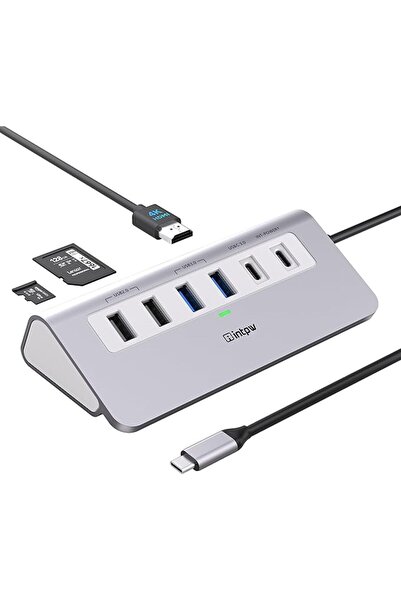 intpw USB C Hub Type 9 in 1 Adapter with HDMI 4K Resolution, 100W Pd Port, 3 ...