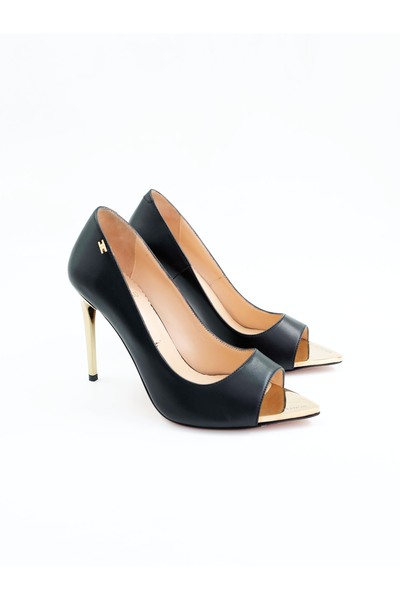 Tenau Women's Genuine Leather Heeled Shoes Black