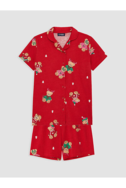 LC Waikiki Peak New Season Shirt Collar Girls' Shorts Pajama Set
