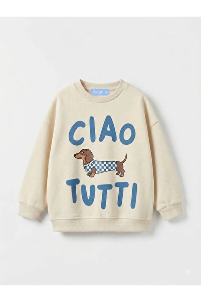 La'ciel Pariss Laciel Paris Çocuk Sweatshirt Bej Sosis Köpek Desenli