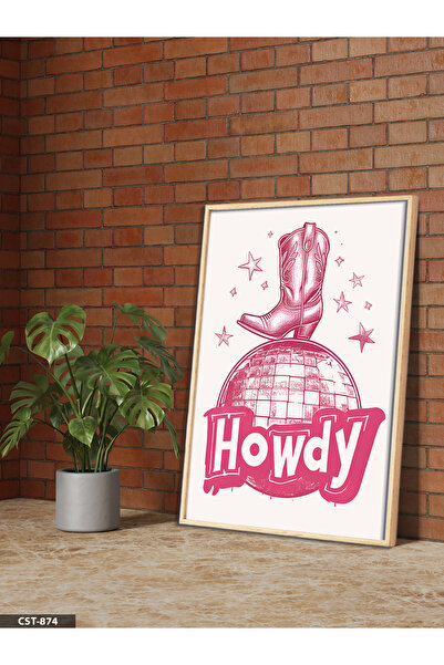 Evinemoda Cowboy Boots and Disco Ball One-Piece Wooden Framed Painting