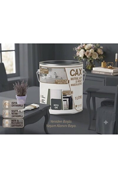 caxcolors CAX Ahşap Ve Mobilya Boyası 1 Litre - Masa, Sehpa, Mutfak Dolabı Ve...