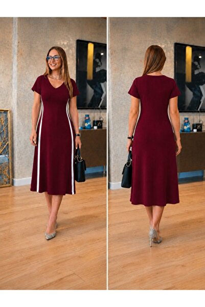 Modayakamoz Women's short sleeve v-neck midi dress with side stripe detail in...