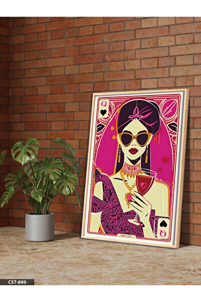 Evinemoda Maça Kızı One-Piece Wooden Framed Painting