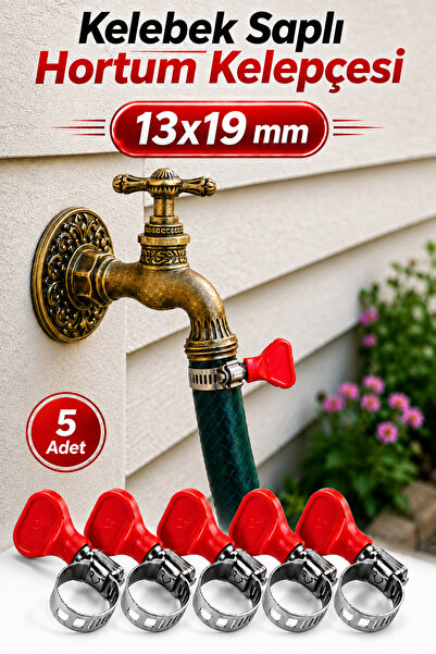 Badem10 [5 ADET] 13X19 Mm Kelebek Saplı Hortum Kelepçesi Vidalı Paslanmaz Çel...