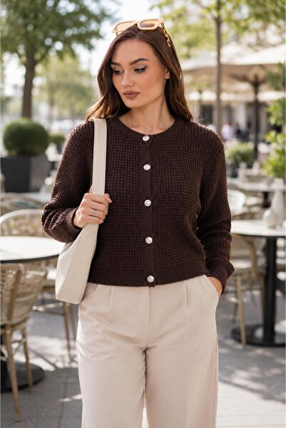 ŞİMAL Women's Thessaloniki Knitted Baby Collar Button Closure Knitwear Cardig...