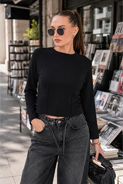 ŞİMAL Fusta de damă cu decolteu tip crewneck, bluză cu mânecă lungă, verde ia...