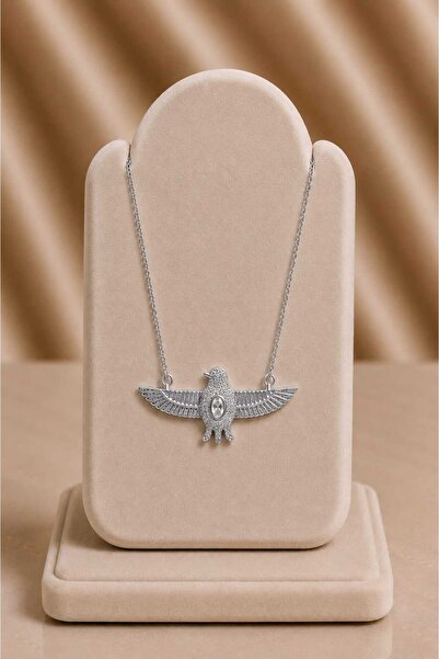 mdm style Silver Color Steel Necklace with Winged Bird Figure and Stone