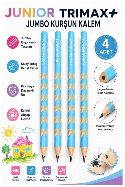 Artlantis Turkuaz Jumbo Kurşun Kalem Oluklu 4 Adet Alpino Trimax Üçgen Oluklu...