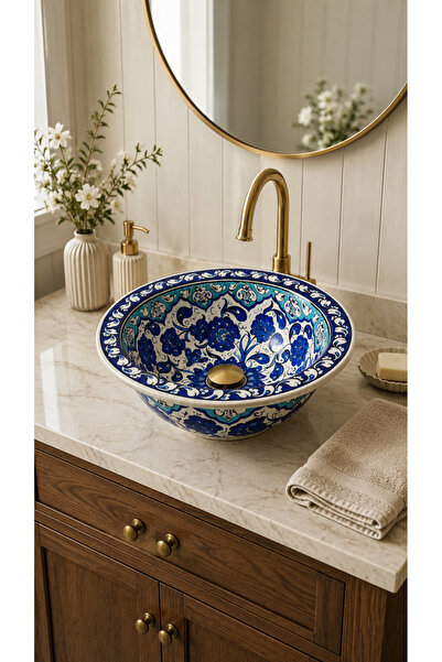 EvaniLife Gerdan Model Azure Bloom Serisi El Yapımı Seramik Lavabo Özel Tasar...