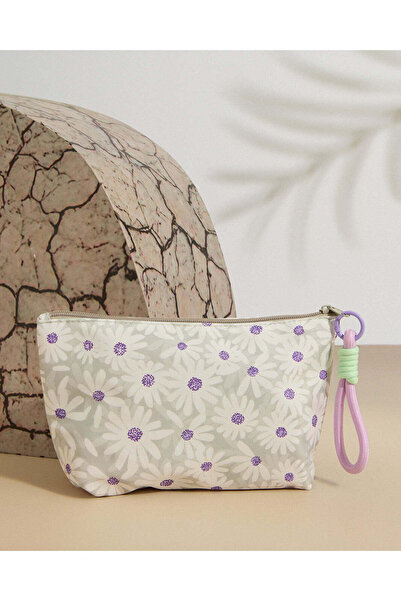 REDTAG Women Ivory And Purple Floral Cosmetic Pouch