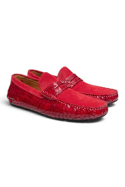 FRANCO CALVANI Red Suet Red Color Laceless Genuine Leather Men's Shoes