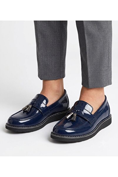 JOJO KIDS unisex çocuk loafer okul ayakkabısı , lacivert rugan klasik ayakkab...