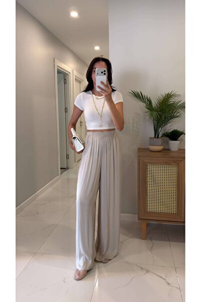 Noravelle Women's Wide-Leg Draped Trousers with Elastic Waist