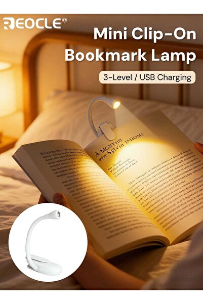 REOCLE Mini 3-Level Clip-On Bookmark Lamp USB Charging Reading Lamp Foldable ...