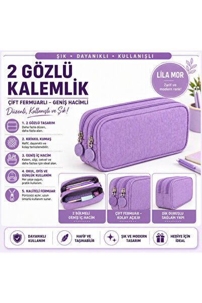 kruxon Çift Fermuarlı 2 Gözlü Krinkıl Kalemlik – Modern ve Kullanışlı Tasarım
