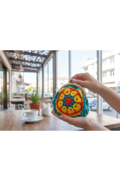B BUL AKSESUAR Handmade Crochet Flower Motif Coin Purse Colorful Mini Wallet ...