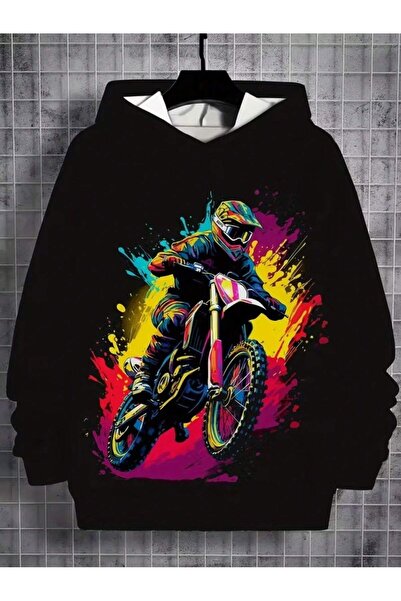 SVART WEAR Children's Moto Rider Printed Hoodie Hooded Sweatshirt Combed Cott...