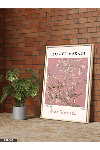 Evinemoda Flower Market Almond Blossom One Piece Wooden Framed Painting