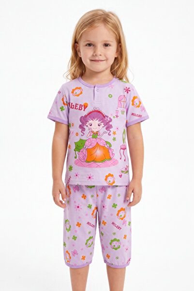 OEM Pijamale de vară pentru fete cu imprimeu prințesă și pantaloni trei sfert...