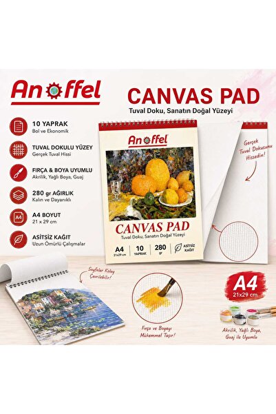 Anoffel A4 Canvas Pad 280gr 10 Yaprak 1 Adet Canvas Defter Canvas Tuval Dokul...