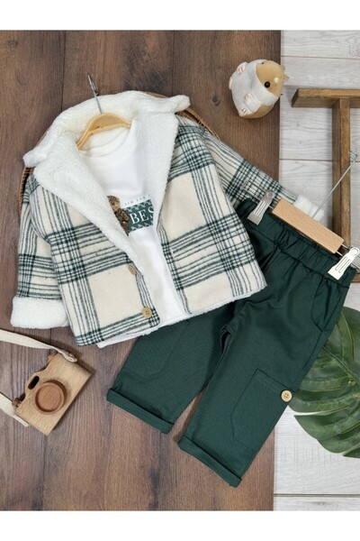 my petit panda Fur-Lined Lumberjack Coat, Bear Teddy Printed Long Sleeve Badi...