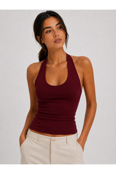 Olse Ultra Premium Soft Halter Neck Double Layer Top Bodysuit