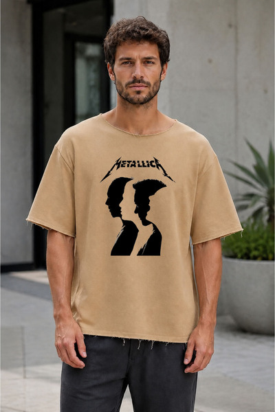 cesita Tricou oversize cu imprimeu Metallica Music Group, cu 2 șnururi, bej s...