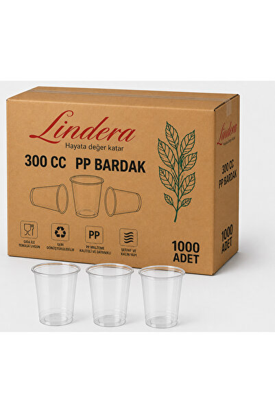 Lindera 300 CC PP Bardak 1000 Adet – Şeffaf Plastik Kalın Bardak