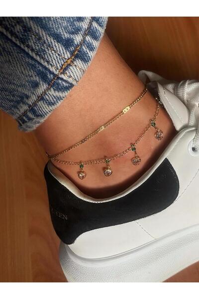 H&S AKSESUAR Colorful Stone Heart Anklet