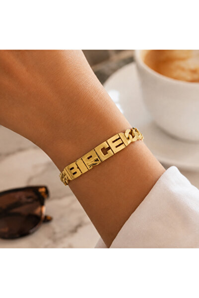 simurg jewellery Altın Kaplama İsimli Oynar Harfli Gümüş Bileklik