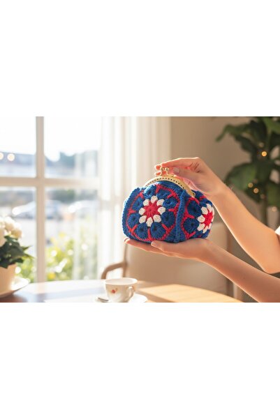 B BUL AKSESUAR Handmade Crochet Flower Motif Coin Purse Colorful Mini Wallet ...
