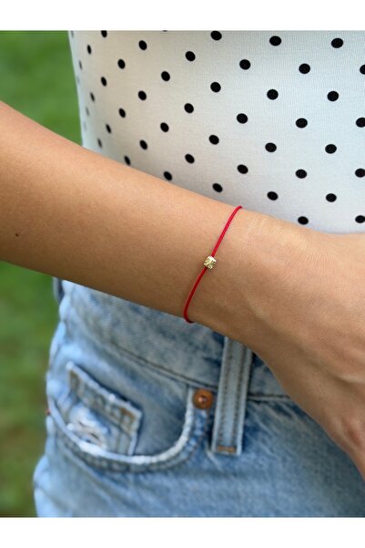EskiJewelry 14 Ayar Altın Kırmızı İpli Bileklik