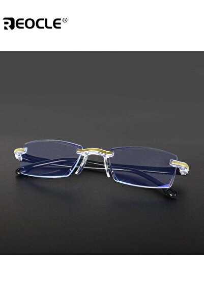 REOCLE Unisex Frameless Reading Glasses Lightweight Metal Glasses Blue Light ...