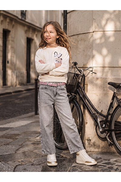 LC Waikiki Lcw Kids Gray Stone Wideleg Girls' Jean Trousers with Nevavm Diffe...