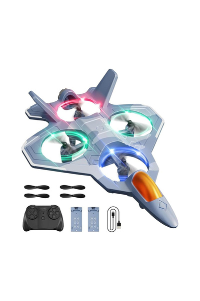 4DRC V50 2.4GHz Çift Bataryalı Işıklı Savaş Uçağı RC Drone | 360° Takla Atabi...