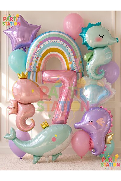 Parti Station Mermaid Concept Balloon Set for 7 Years Old - 14 Piece Extra La...