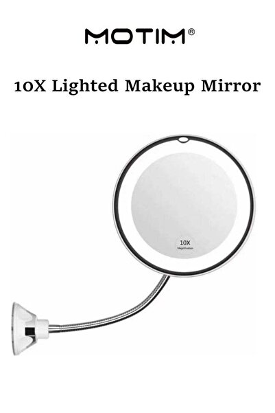 MOTIM 10X Lighted Makeup Mirror Flexible Makeup Mirror with Suction Cup Swive...