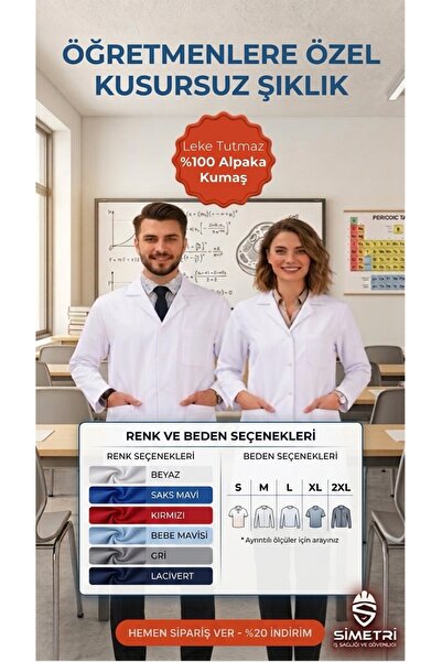 Simetri İSG Leke Tutmaz Alpaka Kumaş Öğretmen ve Doktor Önlüğü - Kırışmaz Esn...