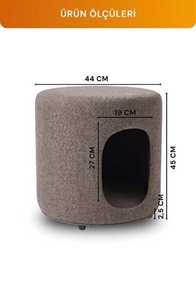 GOBYPET 2'si 1 Arada Dekoratif Puf, Şönil Kumaş Kedi-Köpek Evi 6230