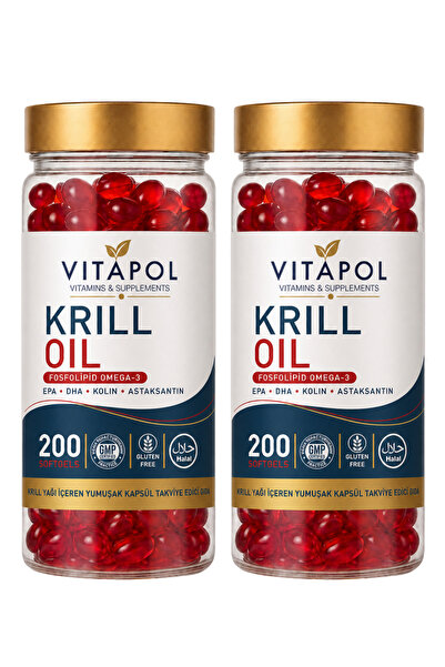 Vitapol 2'Li Krill Oil 200x2 Softgels Fosfolipid Omega EPA DHA Astaksantin Kolin