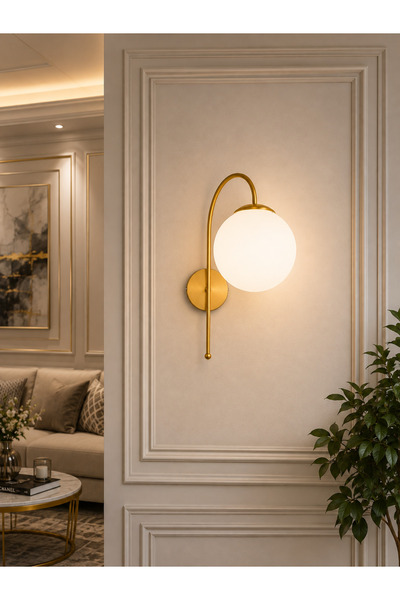 kristalavize Eskitme Gold Küre Duvar Apliği – Modern Dekoratif Camlı Aplik – ...