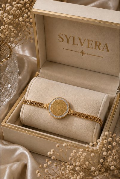Sylvera Shop Jewelry Model Quadrant Horse Embossed Steel Bracelet (Gold Color)