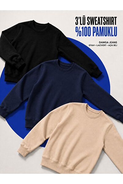 DAMGA JEANS 3 Pieces Men's Casual Crew Neck Loose Sweatshirt